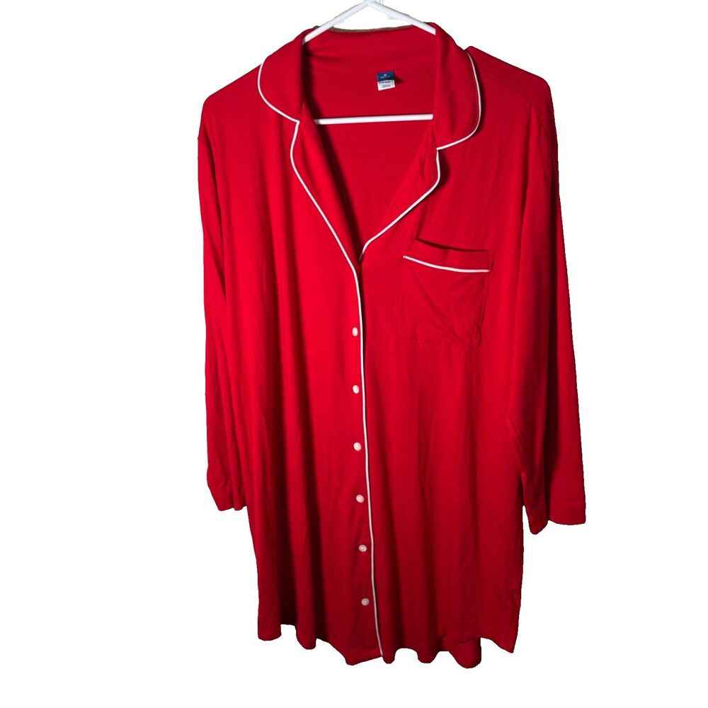 Old Navy Shirt Dress Pajama Women's Petite Medium Red Collared Long Sleeve